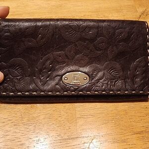 Vintage Celine Brown Floral Embossed Leather Wallet
